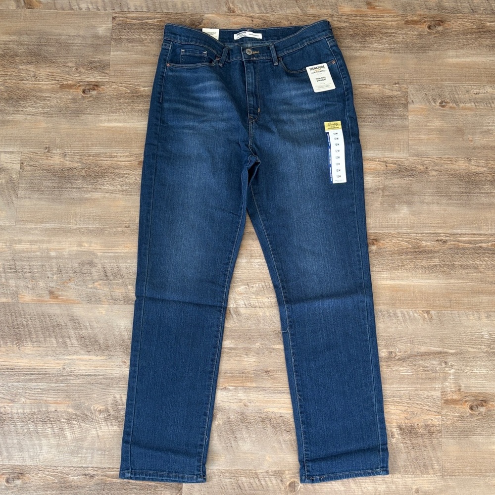 Signature by Levi Strauss High Rise Straight - Dark Blue Jeans - Size 12M - NWT